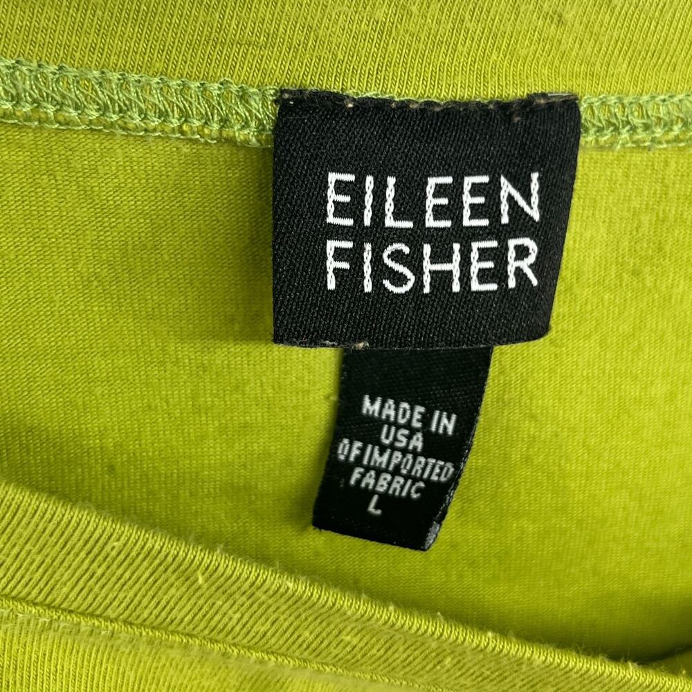 EILEEN FISHER Top L Stretch Organic Cotton Scoop Neck Cap Sleeve Green USA - Picture 5 of 9